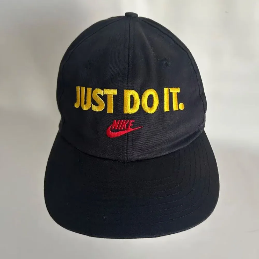 Nike Just Do It Hat Mens Black Yellow Red Embroidered Logo Snapback Baseball Cap
